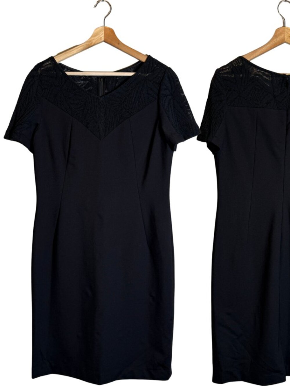 Lafayette 148 Lace Yoke Sheath Dress Women's 10 Black Formal Career Knee Length - Picture 1 of 13